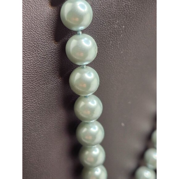 Heidi Daus Pearl Necklace Rhinestone Square Pendant Pale Aqua Blue - Picture 11 of 12